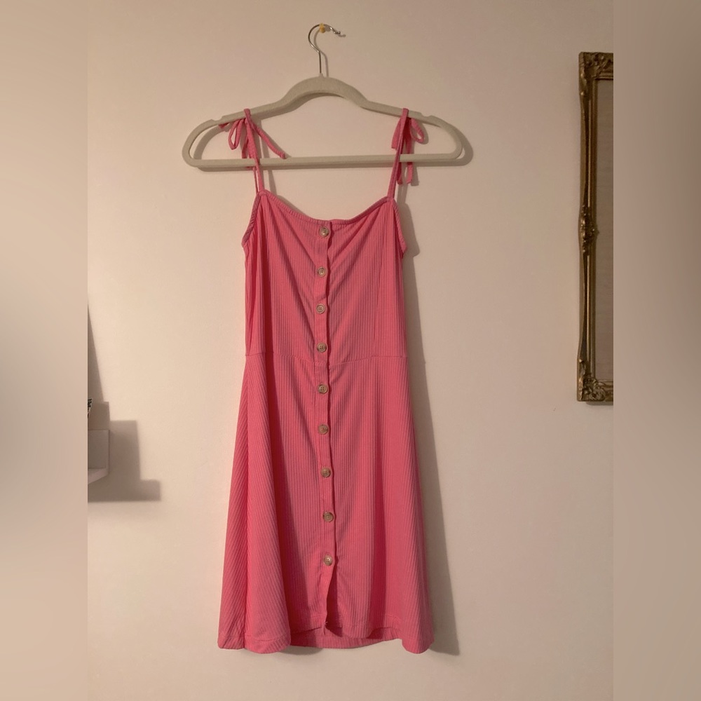 NWTS Topshop Bubblegum Pink Ribbed Button Down Dress with Bows Mini Dress Size 2